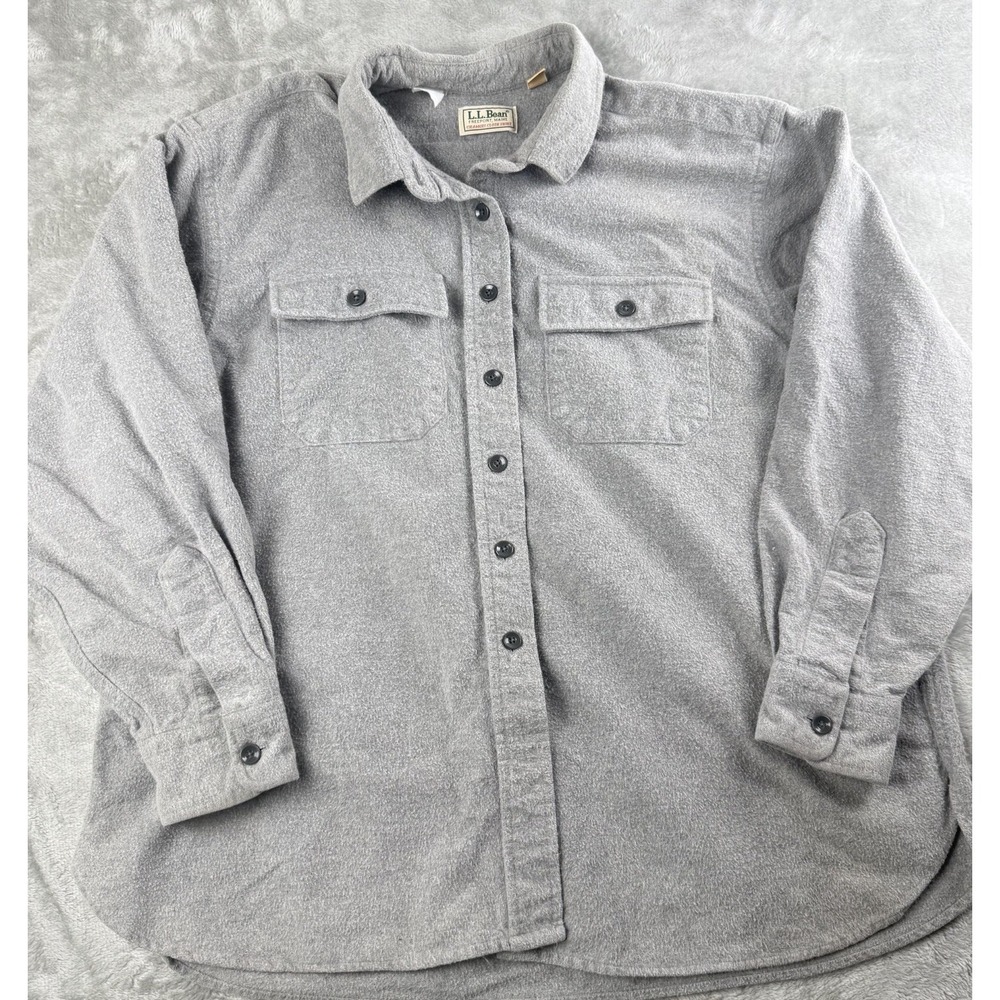 VTG L.L. Bean Chamois Cloth Shirt Men's 20 Gray 100% Cotton Flannel Made In USA